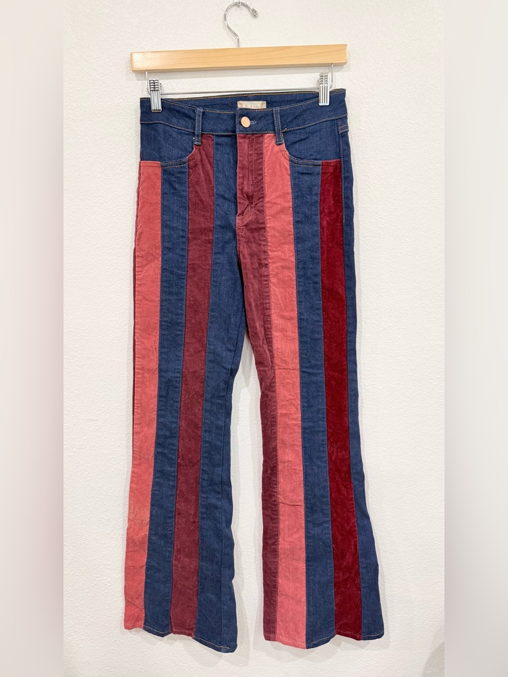 Altard State Boho Stripe Patchwork High Rise Flare Jeans Size 27